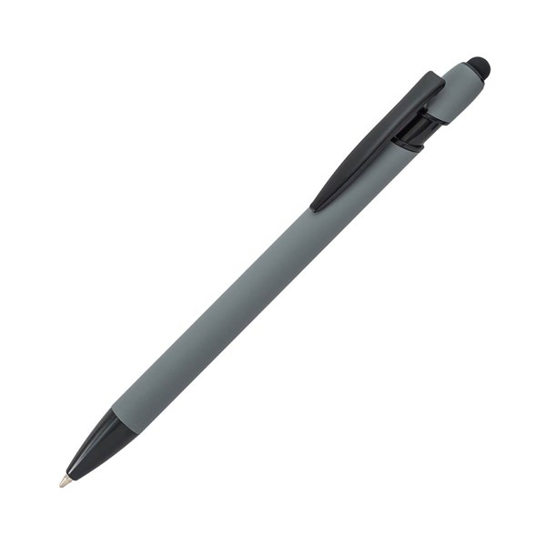 Obrázky: Šedé pogum. hliník. pero s černými doplň.+stylus