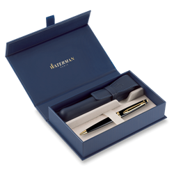 Obrázky: KP WATERMAN Expert Black GT + modré kožené pouzdro