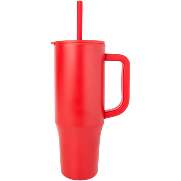 Obrázky: Termohrnek 900ml nerez/plast, sil.brčko, červená, Obrázek 7