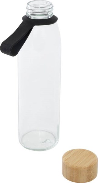 Obrázky: Skleněná láhev na vodu 500ml se silikonovou rukojetí, černá, Obrázek 2