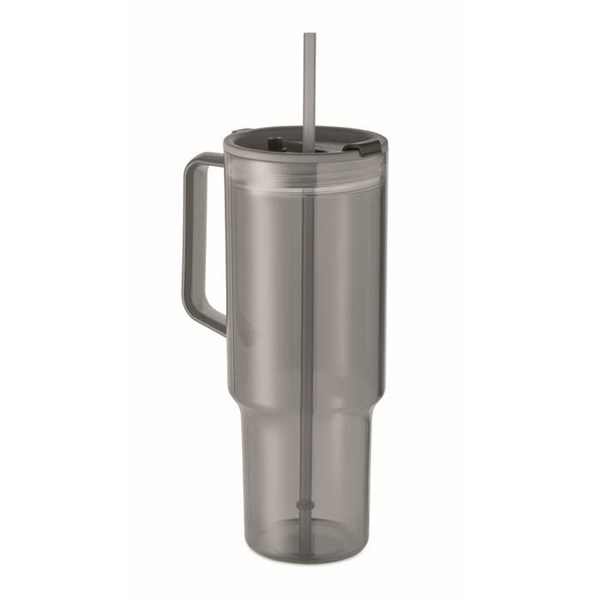 Obrázky: Průhledný hrnek 1200 ml s brčkem, šedý