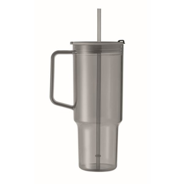 Obrázky: Průhledný hrnek 1200 ml s brčkem, šedý, Obrázek 3