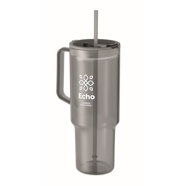 Obrázky: Průhledný hrnek 1200 ml s brčkem, šedý, Obrázek 6
