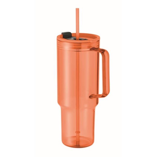 Obrázky: Průhledný hrnek 1200 ml s brčkem, oranžový, Obrázek 2