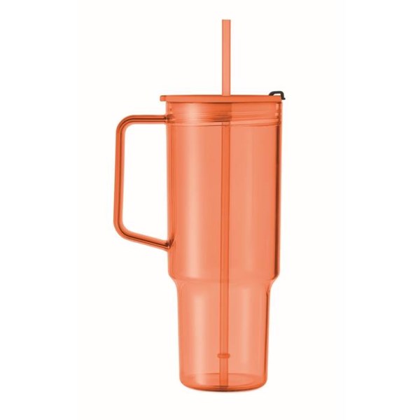 Obrázky: Průhledný hrnek 1200 ml s brčkem, oranžový, Obrázek 3