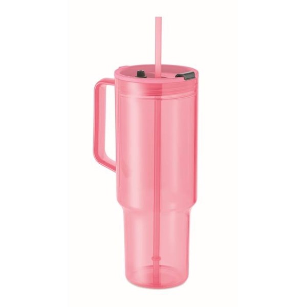 Obrázky: Průhledný hrnek 1200 ml s brčkem, růžový