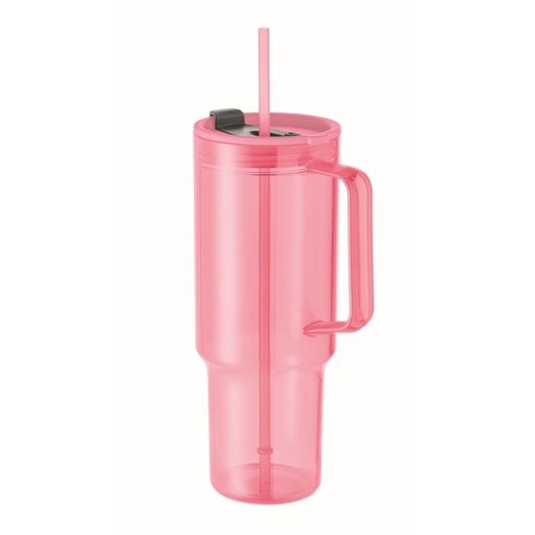 Obrázky: Průhledný hrnek 1200 ml s brčkem, růžový, Obrázek 2