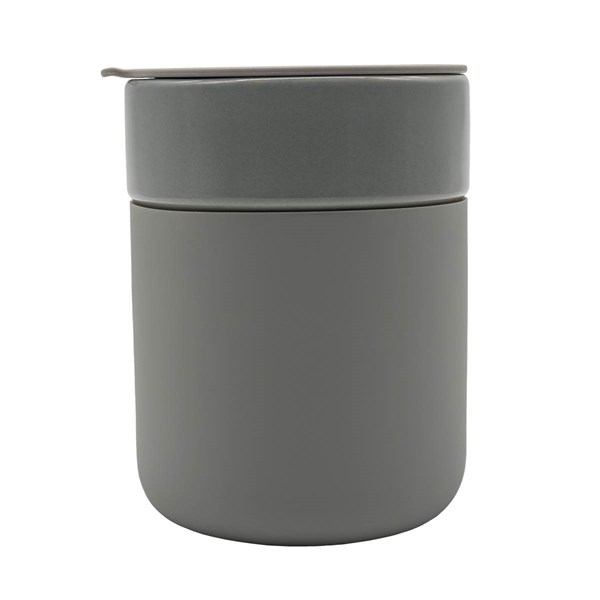 Obrázky: Keram. hrnek 370ml, povrch a víčko silikon,šedá