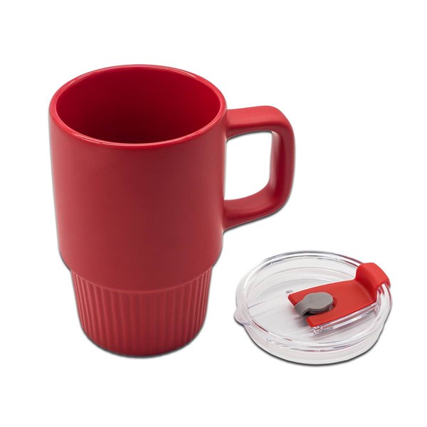 Obrázky: Matný keramický hrnek s víčkem 440 ml, červená, Obrázek 2