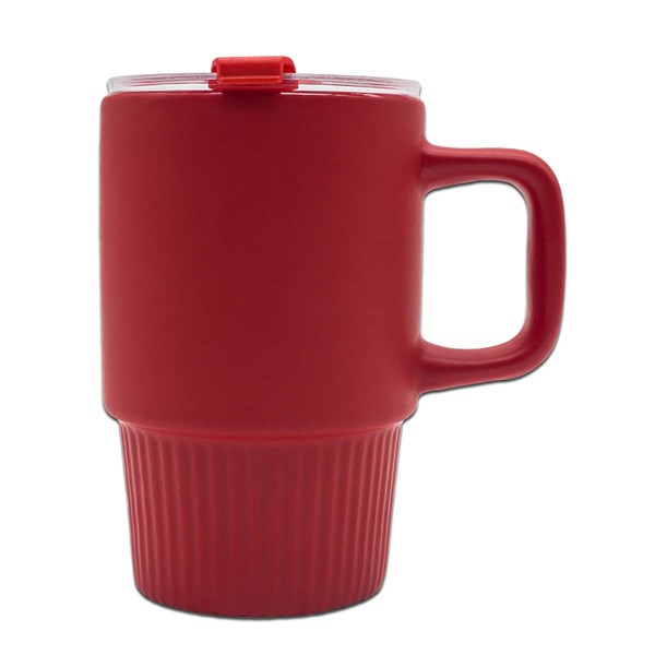 Obrázky: Matný keramický hrnek s víčkem 440 ml, červená, Obrázek 5