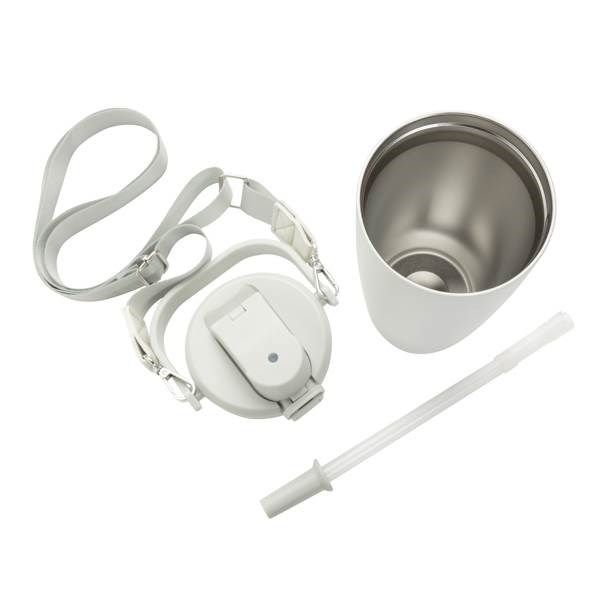 Obrázky: Termohrnek z recykl.nerez oceli s popruhem, bílá, Obrázek 7