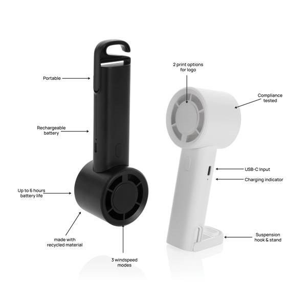 Obrázky: Dobíjecí větráček z recyklovaného plastu RCS, černá, Obrázek 8