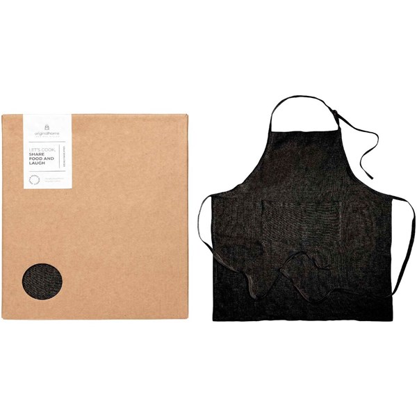 Obrázky: Dlouhá černá zástěra 300g z rec.mat. v krabičce