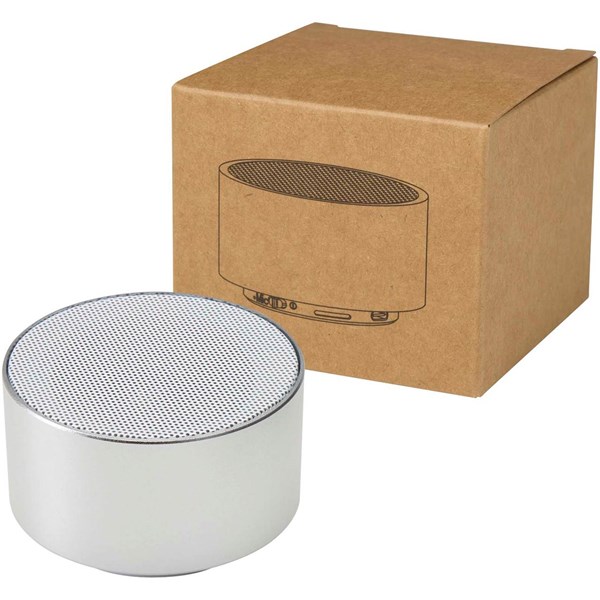 Obrázky: Stříbrný 3W Bluetooth® reproduktor z rec. hliníku