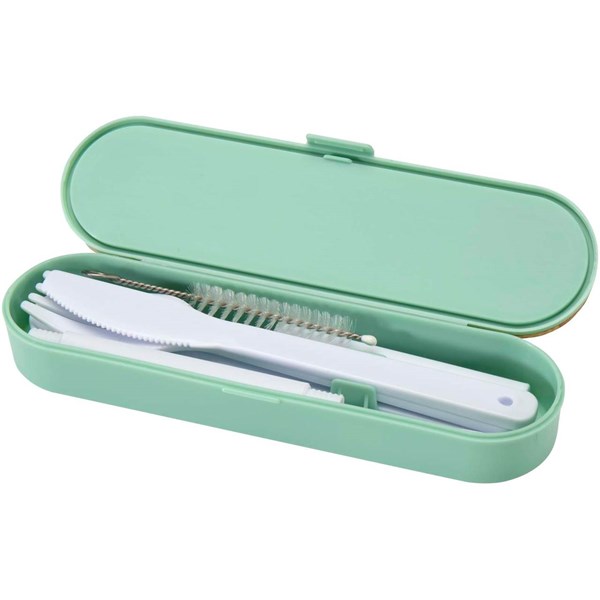 Obrázky: Sada příborů v krabičce s bambus. víkem, zelená, Obrázek 2