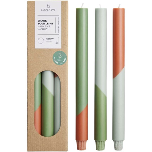 Obrázky: Sada 3 kusů svíček s diagonálním vzorem, zelená