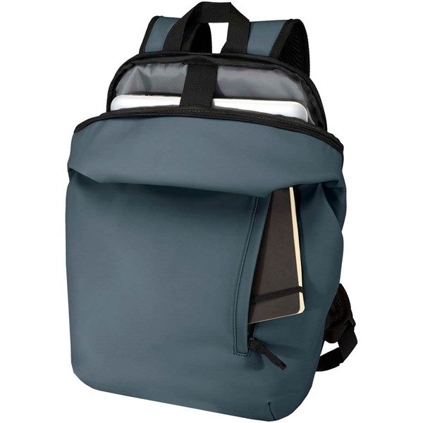 Obrázky: Modrý rolovací batoh 18L na notebook 15″ z PU kůže, Obrázek 5