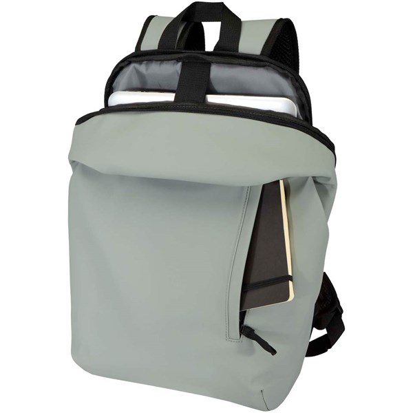Obrázky: Šedý rolovací batoh 18L na notebook 15″ z PU kůže, Obrázek 5