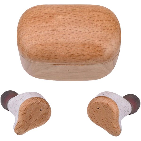 Obrázky: Sluchátka Prixton TWS163 s ENC, hnědé bukové dřevo, Obrázek 3