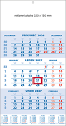 Obrázky: Tříměsíční nástěnný kalendář modrý STANDARD