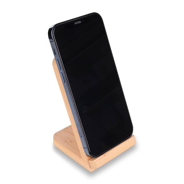 Obrázky: Bambusový stojánek na telefon s bezdrát. nabíjením