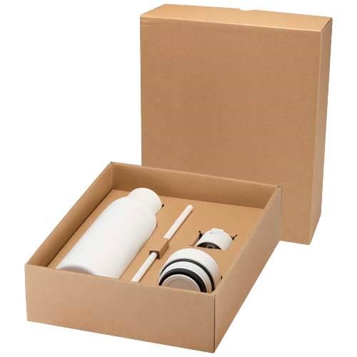 Obrázky: Dvoust. nerez láhev 650ml, 3 víčka, bílá