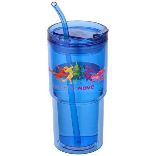 Obrázky: Hrnek 480ml, dvoj.stěna, slámka, královsky modrá, Obrázek 2