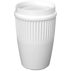 Obrázky: Rýhovaný hrnek 350ml s 360° víčkem, rec.plast, bílá