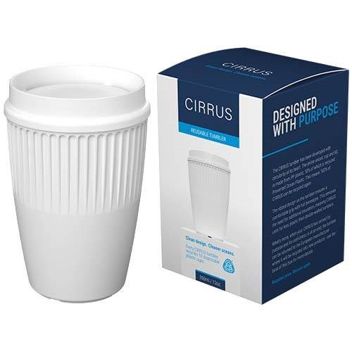 Obrázky: Rýhovaný hrnek 350ml s 360° víčkem, rec.plast, bílá, Obrázek 4