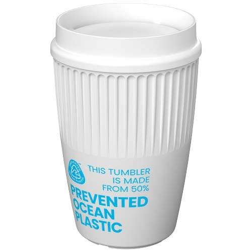 Obrázky: Rýhovaný hrnek 350ml s 360° víčkem, rec.plast, bílá, Obrázek 8