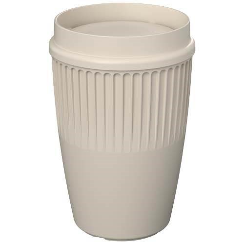 Obrázky: Rýhovaný hrnek 350ml s 360° víčkem, rec.pl., béžová