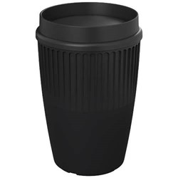 Obrázky: Rýhovaný hrnek 350ml s 360° víčkem, rec.plast,černá