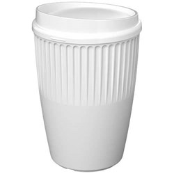 Obrázky: Rýhovaný hrnek 350 ml s víčkem, rec. plast, bílá
