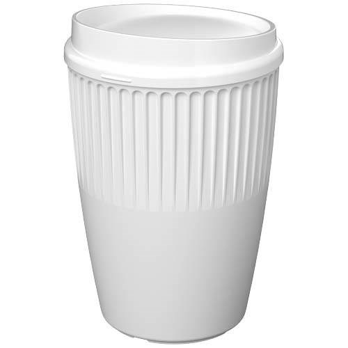 Obrázky: Rýhovaný hrnek 350 ml s víčkem, rec. plast, bílá