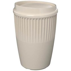 Obrázky: Rýhovaný hrnek 350 ml s víčkem, rec. plast, béžová