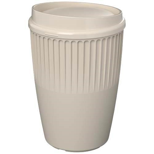 Obrázky: Rýhovaný hrnek 350 ml s víčkem, rec. plast, béžová