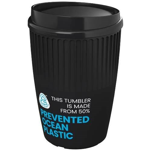 Obrázky: Rýhovaný hrnek 350 ml s víčkem, rec. plast, černá, Obrázek 8