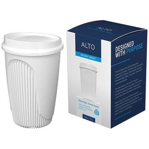 Obrázky: Hrnek 350 ml s víčkem, rec. plast, bílá, Obrázek 4