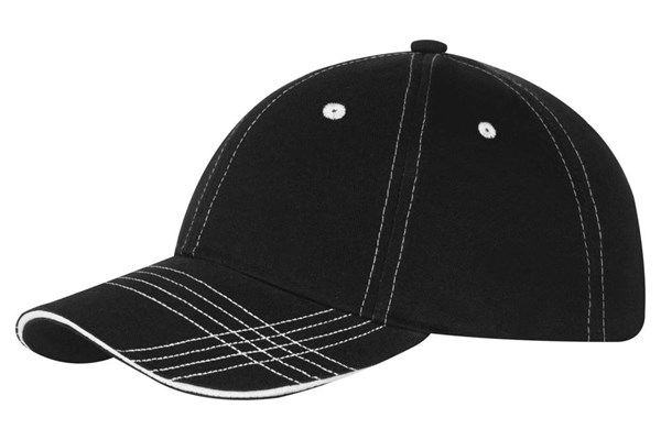 Obrázky: Šestidílná černá prošívaná keprová čepice