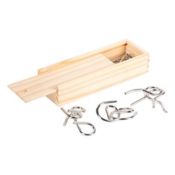 Zobrazit detaily pro Sada kovových hlavolamů v dřevěné krabičce Obrázky: Sada kovových hlavolamů v dřevěné krabičce