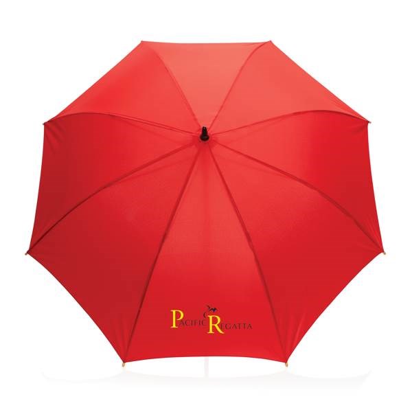 Obrázky: Červený rPET automatický deštník, madlo bambus, Obrázek 5