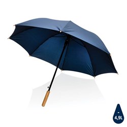 Obrázky: Nám. modrý rPET automatický deštník, madlo bambus