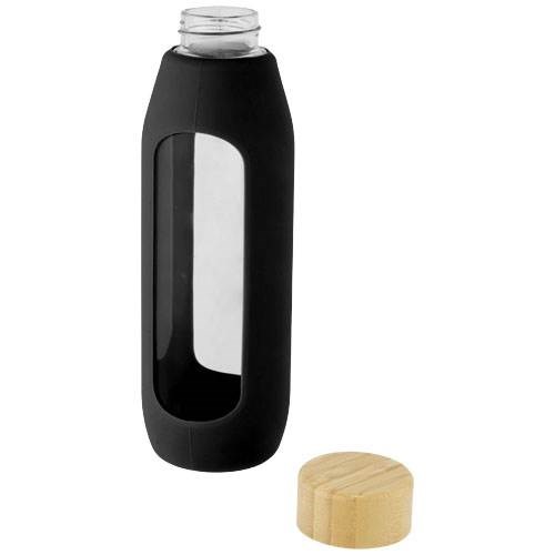 Obrázky: Skleněná láhev 600 ml se silikon. obalem, černá, Obrázek 2
