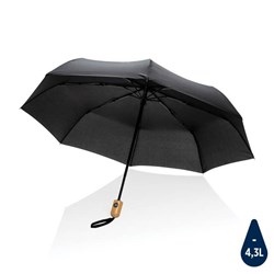 Obrázky: Černý deštník rPET, zcela automat., bambus. rukojeť