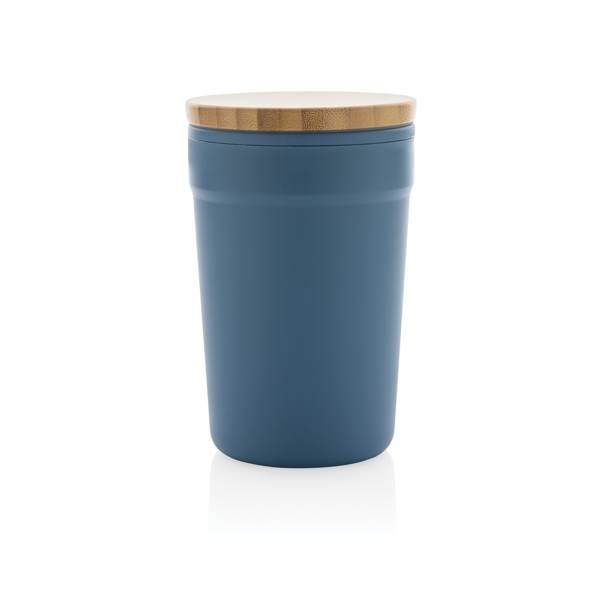 Obrázky: Modrý termohrnek z RPP s bambusovým víčkem, 300ml, Obrázek 2