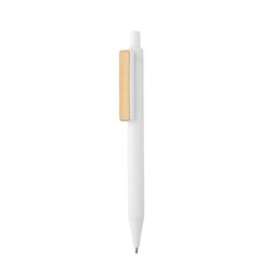 Obrázky: Bílé pero z recykl. plastu GRS RABS, bambus. klip