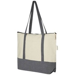 Obrázky: Dvoubarevná nákupní taška na zip,rec. bavlna 320 g