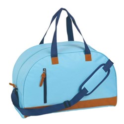 Obrázky: Sv.modrá sport. fitness taška s koženkovými detaily