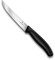 Zobrazit detaily pro Černý steakový nůž VICTORINOX 12cm, vlnkové ostří Obrázky: Černý steakový nůž VICTORINOX 12cm, vlnkové ostří
