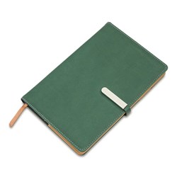 Obrázky: Zelený linkovaný zápisník z PU s magnet. sponou